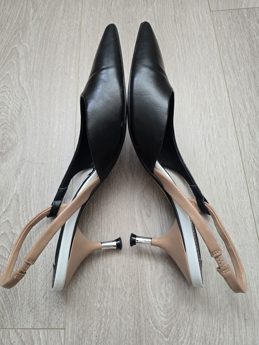 Zara Black Pointed Slingback Pumps with Tan Strap Size 37 Eur - Picture 4 of 9